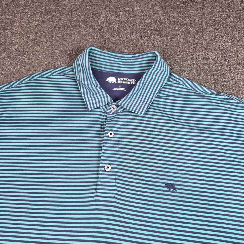 Onward Reserve Polo Shirt Teal Blue Mens XL Striped Performance Short Sleeve